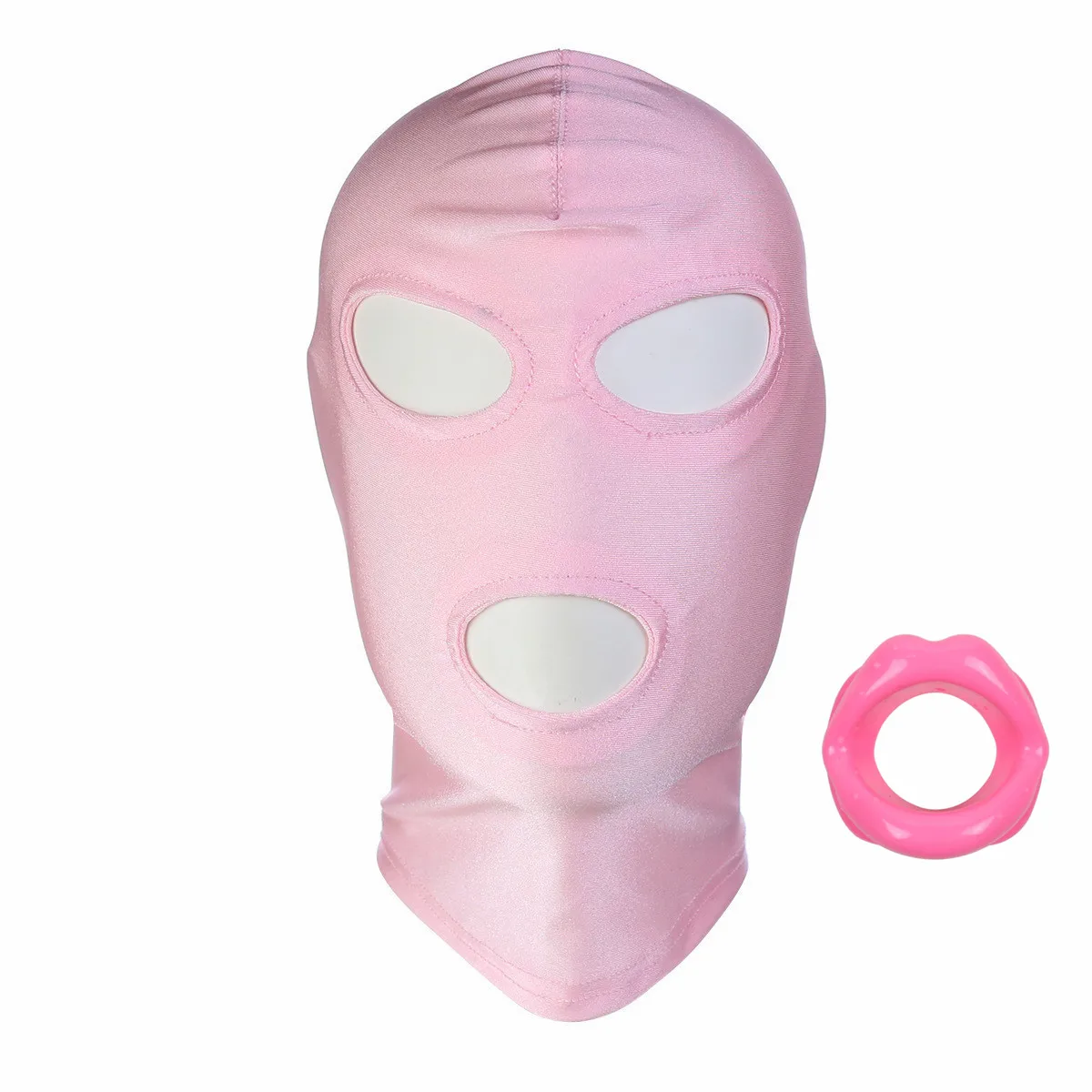 Slave Cosplay Fetish Obedient Open Mouth Gag Oral Sex Toys of Silicone Lips O Ring with Bdsm Bondage Hood Mask Erotic Accessory