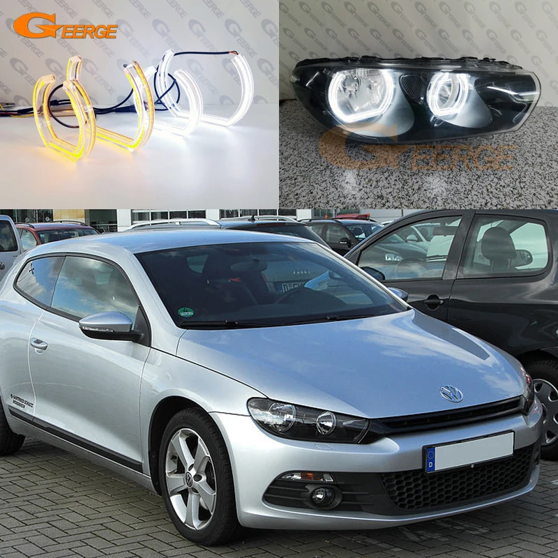 For Volkswagen VW Scirocco III MK3 Ultra Bright Switchback Day Light Turn Signal DTM U Style LED Angel Eyes Kit Halo Rings