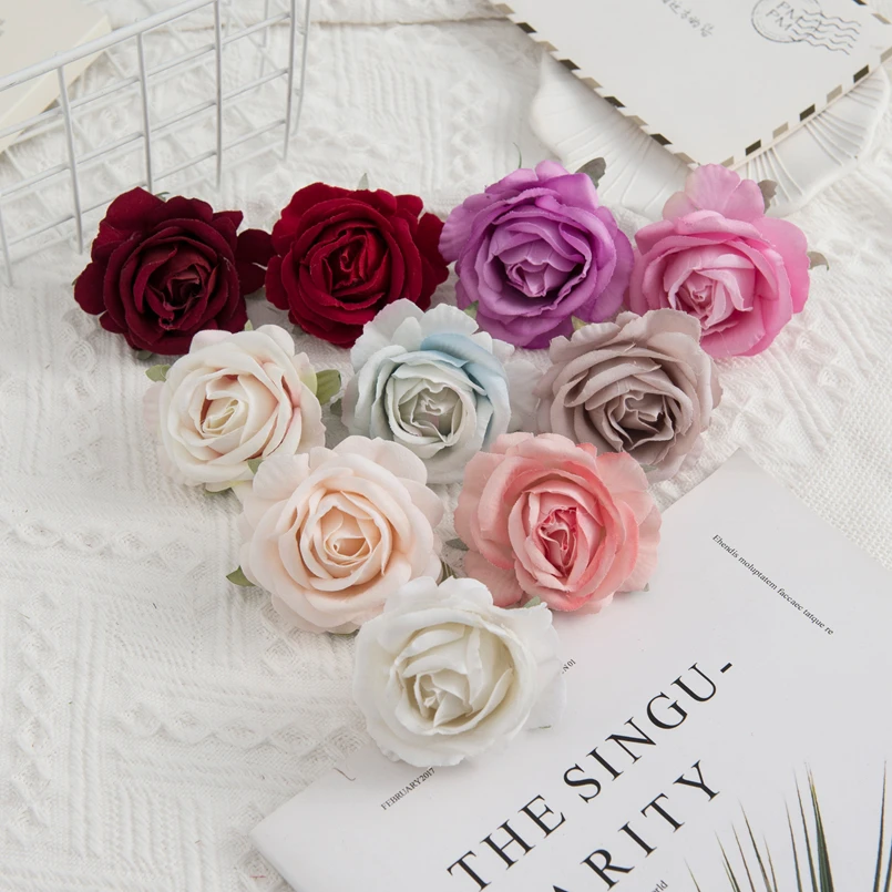 100 Stück Künstliche Blumen Hochwertige Flanell-Rosenköpfe Heim-Deko-Zubehör Weihnachtsgirlande Hochzeit Braut-Ausverkauf – Detail 5