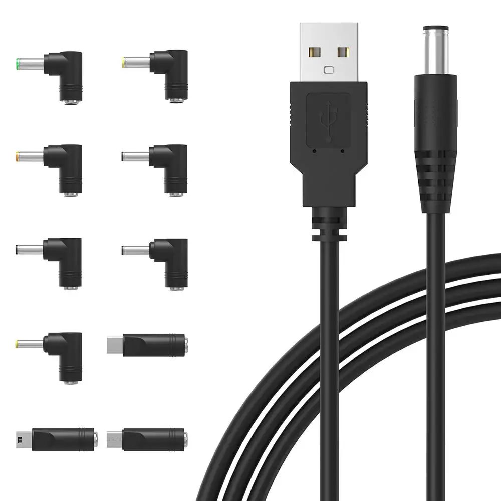 

Universal 5V DC Power Cable, USB to DC 5.5x2.1mm Plug Charging Cord with 10 Connector Tips(5.5x2.5, 4.8x1.7, 4.0x1.7, 4.0x1.35,