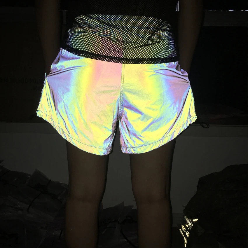 Reflective Shorts Women Night Glow Secure Hip Hop Elastic Waist Female Short Pant Casual Sport Short Trousers Club Wear