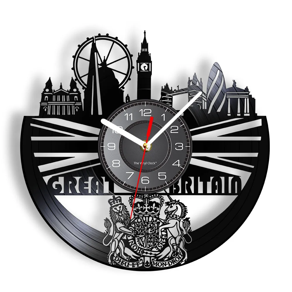 Island Of Great Britain Landmark Wall Clock Vinyl Album Record UK England London Skyline Big Ben Elizabeth Tower Hanging Decor