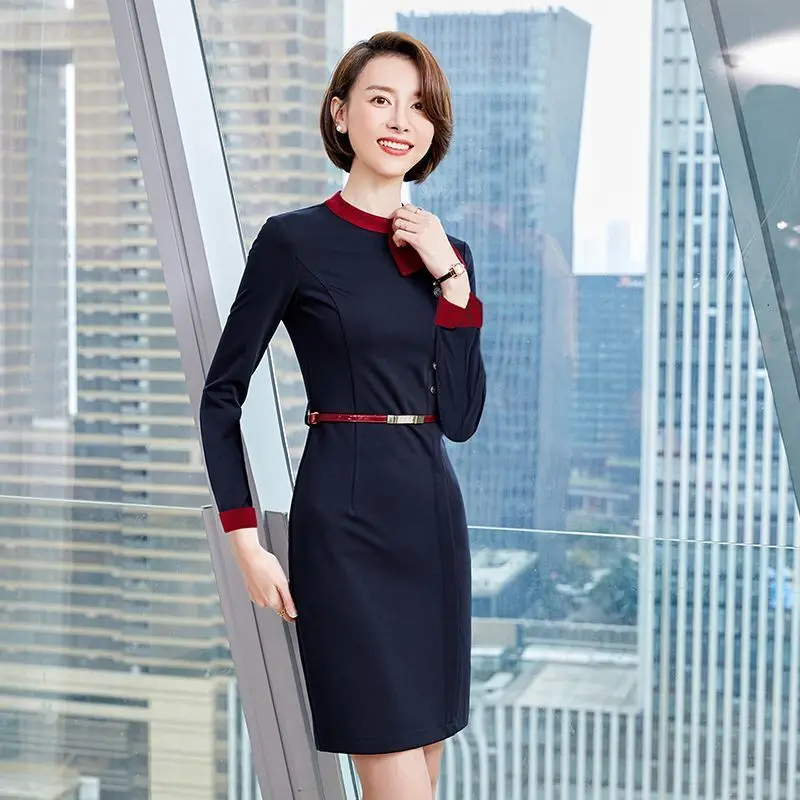 High Professional Suit Goddess Stewardess Pencil Dress Elegant Jewelry Shop Ol-Lady Beauty Salon Hotel Work Clothes Genuine