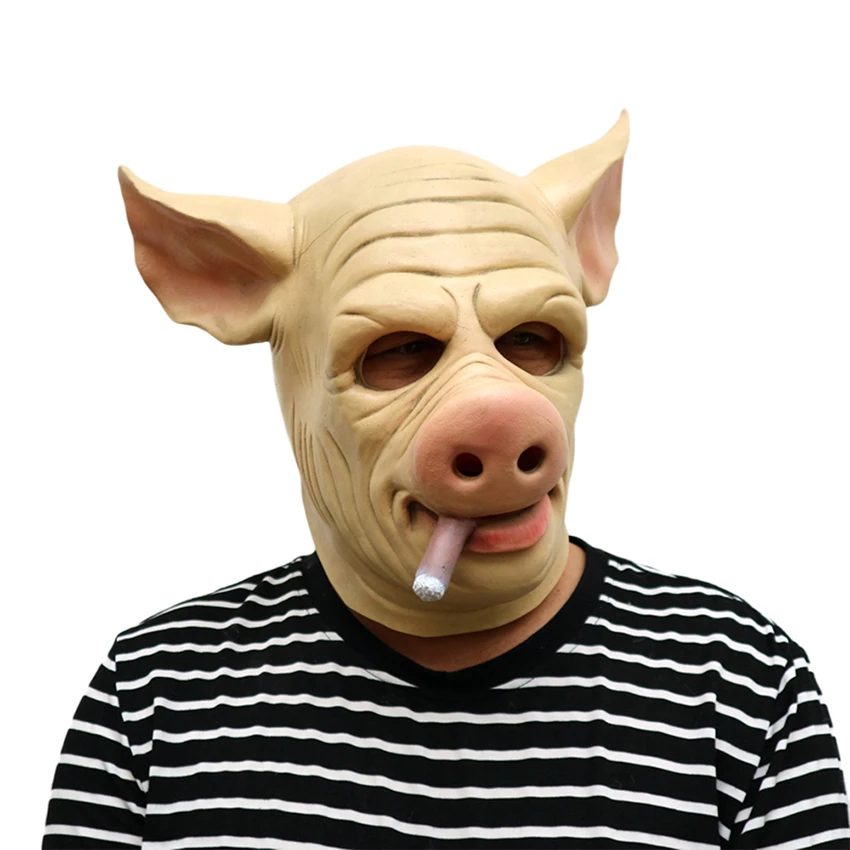 Smoking Pig Cigar Funny Mask Latex Pighead Cosplay Scary Halloween Anonymous Full Face Mask For Man Fancy Patry Carnival Prop