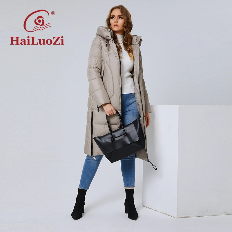 HaiLuoZi New Women Coat High Collar Plus Size Thick Women\'s Down Jacket Female 2022 Fashion Side Zipper L-5XL Elegant Parka 6079