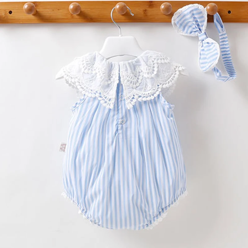 Newborn Baby Girls Jumpsuit Lace Stripe Toddler Baby Girl Cotton Romper Summer Infant Baby Girls Clothes