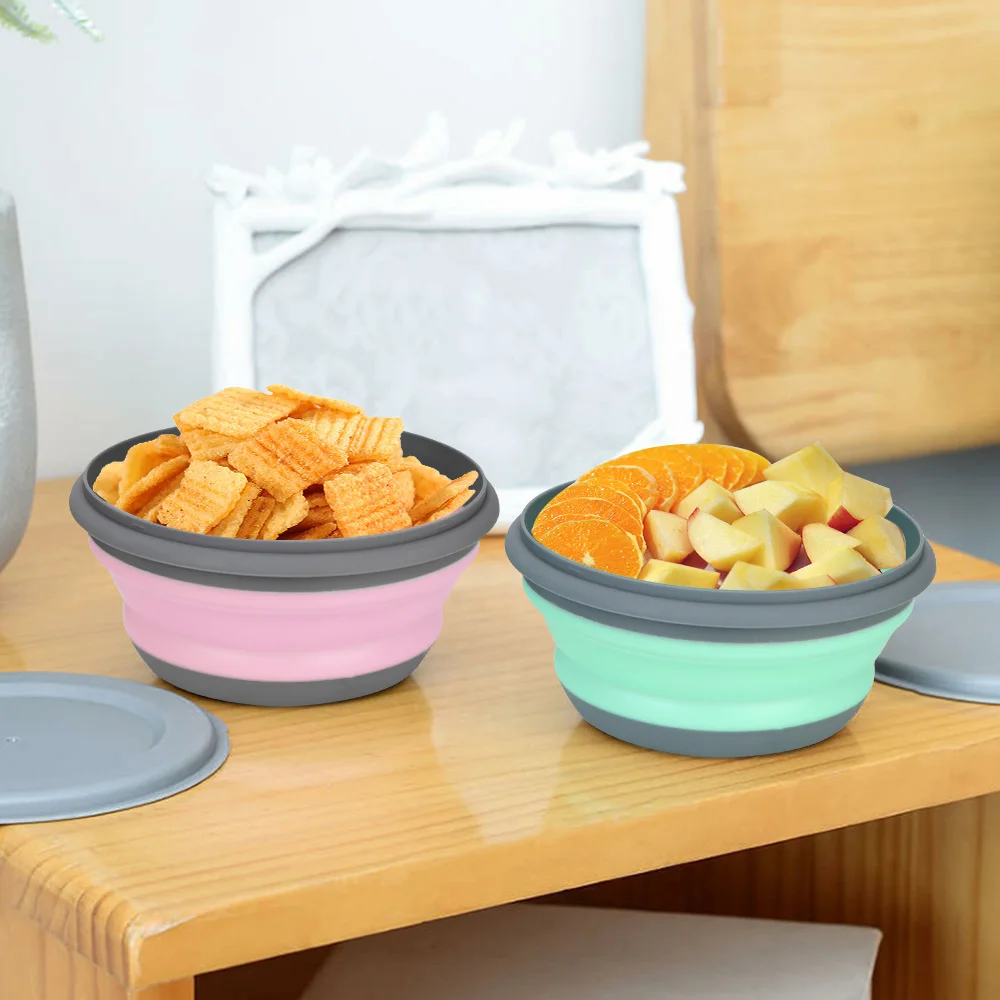 Foldable Salad Bowl Folding Lunch Box 3Pcs/Set with Lid Silicone Food Container Bowl Sets