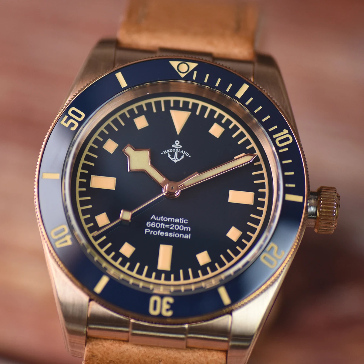 Hruodland 39mm Retro Bronze Automatic Men Watches Sapphire Glass PT5000 SW200  Luxury Mechanical Diver Wristwatch for Men Male