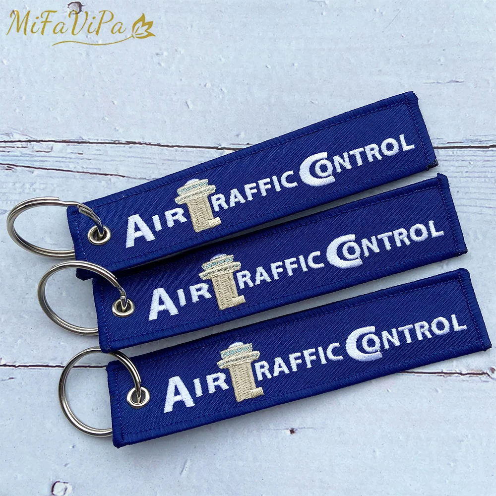 MiFaViPa 3 PCs Wholesale lavero Blue Air Traffic Controller Keychains Pilot Gifts Aviation Key Chain Embroidery Key Rings Porte