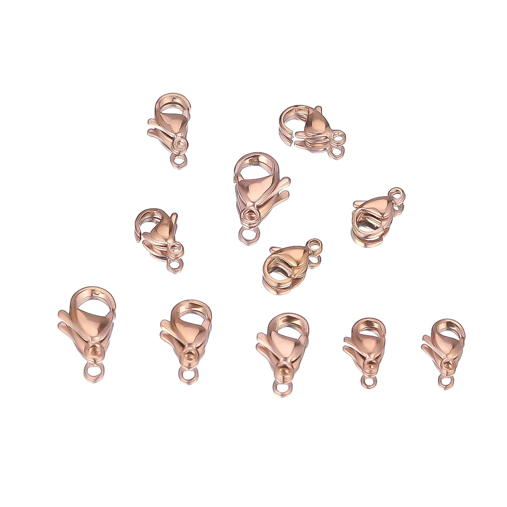 25Pcs 9-15mm Rose  Lobster Clasps Stainless Steel Necklace Hooks Connector Space Beads for DIY Jewelry Making Bulk Wholesale