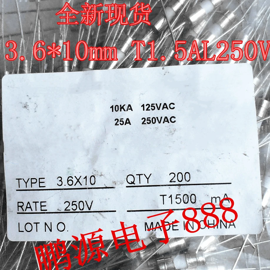 T1.5A250V ceramic fuse with pin 1.5A fuse with lead slow breaking 3.6*10MM   50PCS -1lot