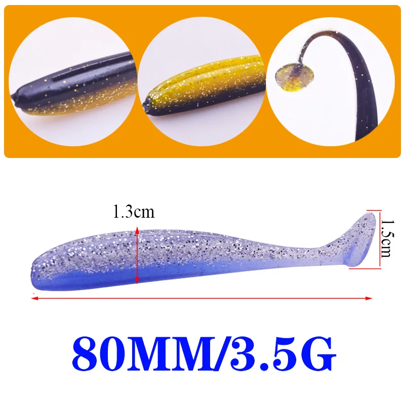 6Pcs Jig Easy Shiner Soft bait 80mm 3.5g Wobblers Fishing Lures shrimp odor Silicone Bait T tail Swimbaits Fishing Tackle