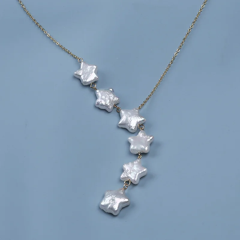 12-13mm Five-pointed Star Shape Pearl Necklace Gold Chain Necklace