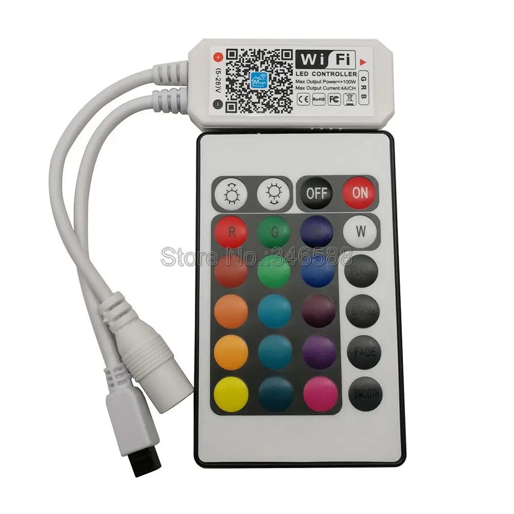 Magic Home Mini WiFi RGB LED Controller with 24Key IR Remote DC5V 12V 24V Support Phone APP Control & Alexa Google Voice Control