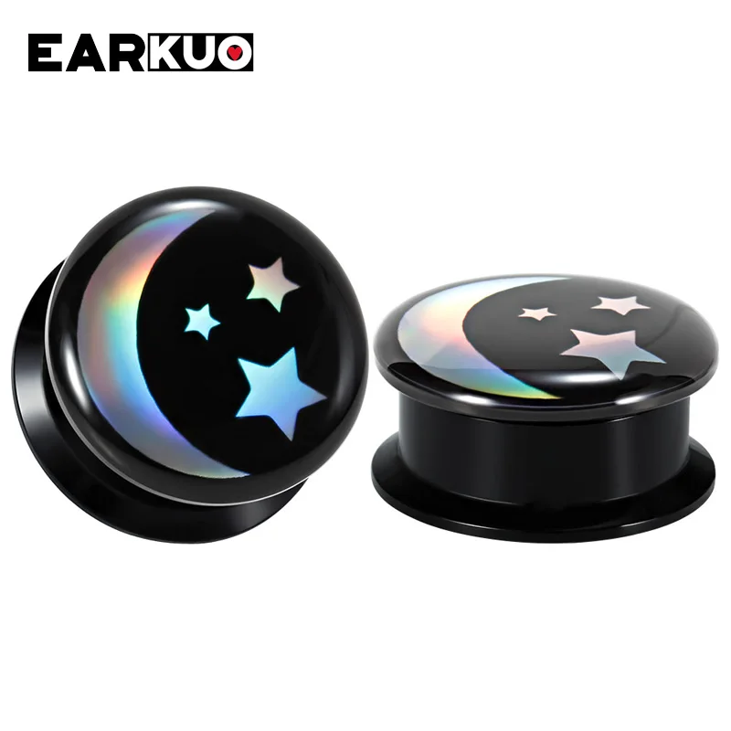 EARKUO Special Design Reflective Acrylic Pentagram Animal Ear Piercing Tunnels Stretchers Body Jewelry Plugs Expanders 2PCS