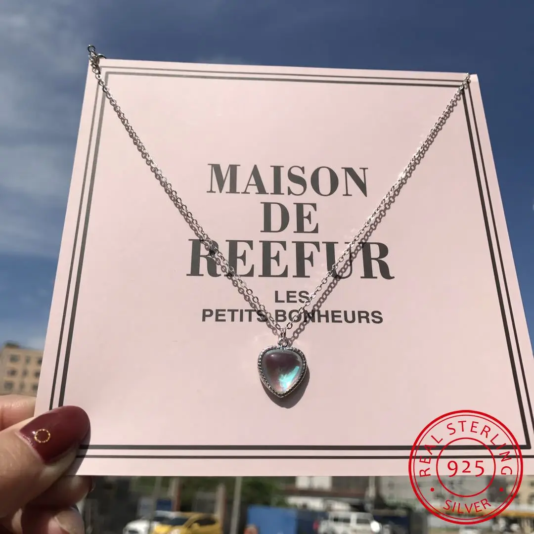 

Женское колье с лунным камнем, подвеска из стерлингового серебра 925 пробы, цепочка в форме сердца, новинка 2019