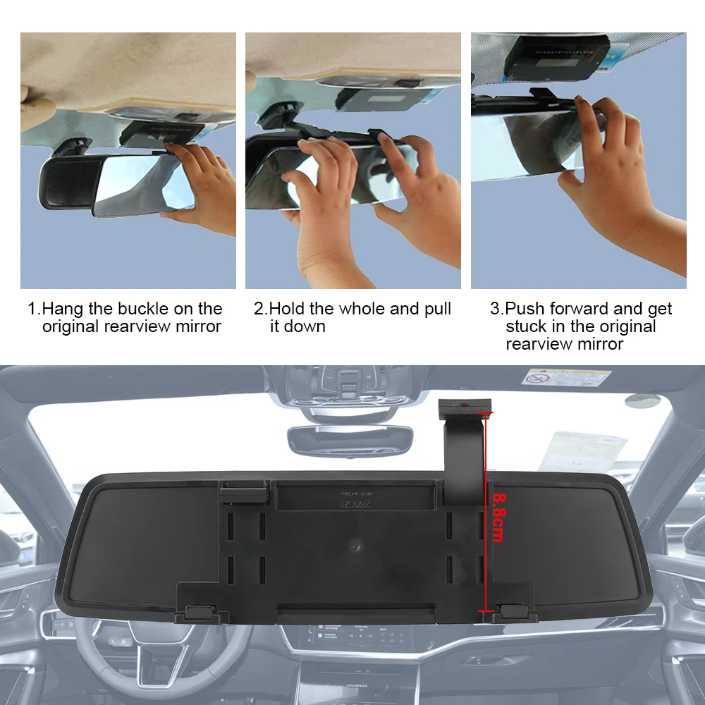 2.5D Full Screen HD Glass Anti-glare Wide-angle Blue Frameless Mirror Car Interior Rear View Mirror 3000R Micro Curvature Lens