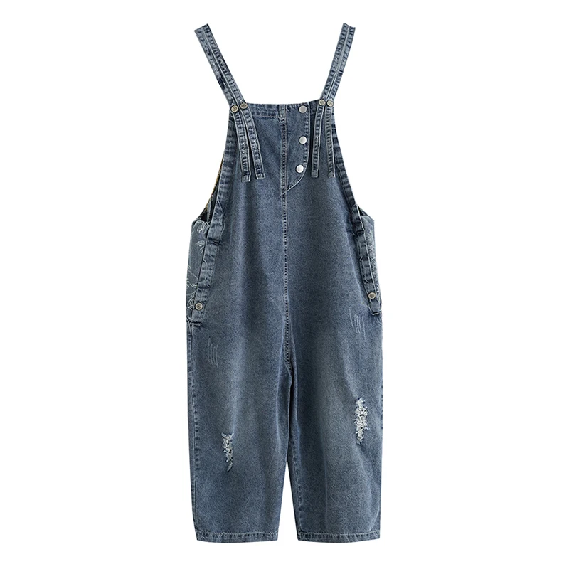 Loose Oversized Jeans Overalls For Women Wide Leg Plus Size Denim Jumpsuit Pockets Ripped Bib Baggy Pants Double Straps Rompers