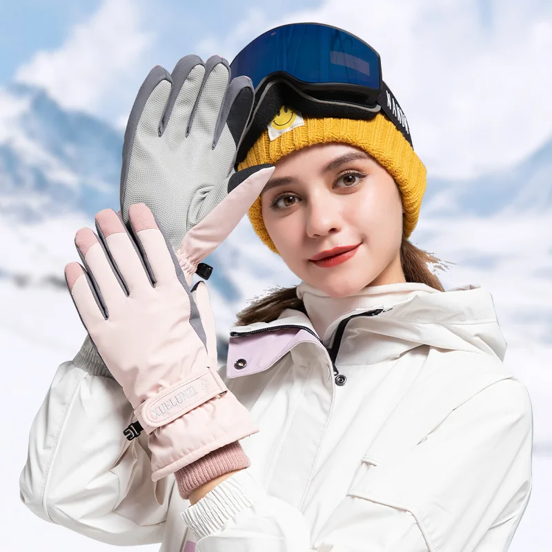 Women Winter Stretch Knit Wrist Non Slip Touch Screen Skiing Mitten Plus Velvet Thick Warm Sport Waterproof Cycling Glove F24