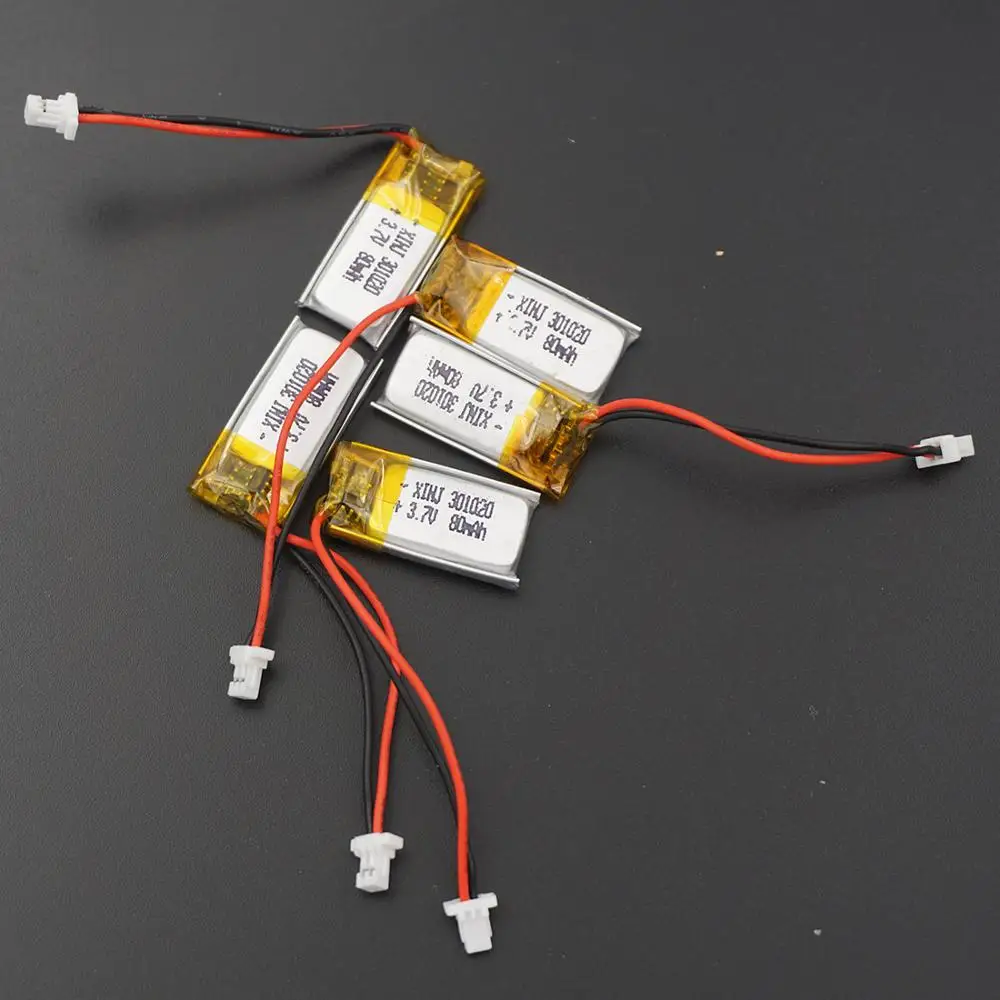 5PCS 3.7V 80 mAh 301020 Polymer Lipo Li Lithium Battery JST 2Pin 1.0mm Connector For Headphones Bluetooth Speaker 3D Glasses