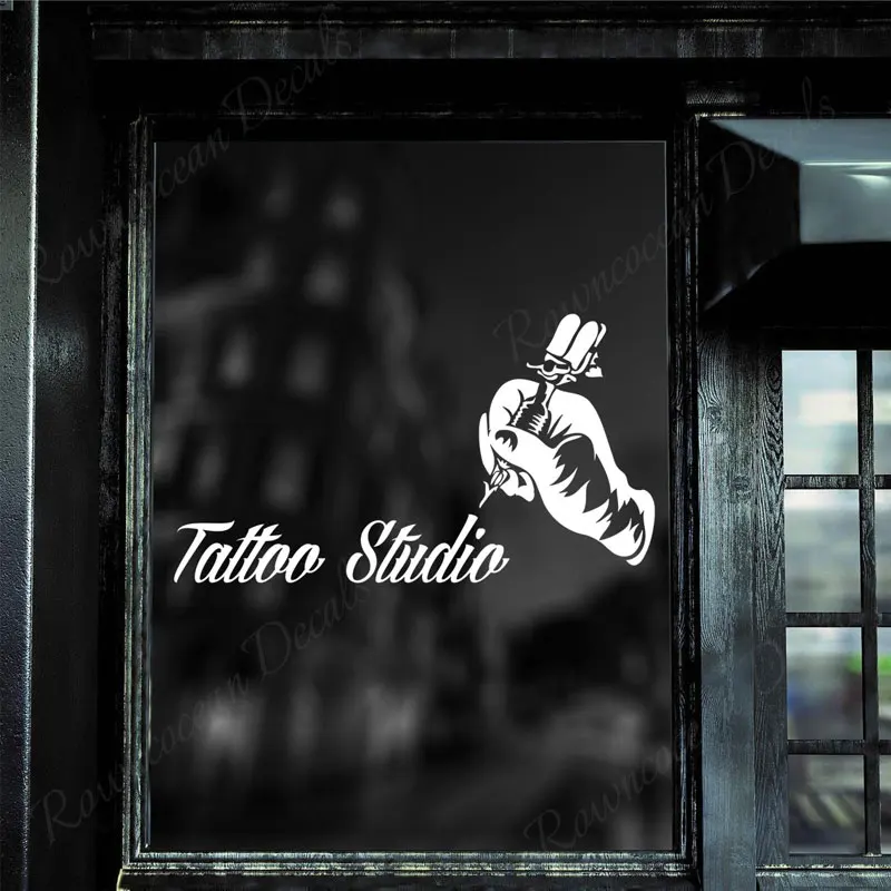 Tattoo Studio Sign Wall Stickers Tattoo Machines Vinyl Window Art Decor Decals Interior Decoration Room Removable Murals 4425