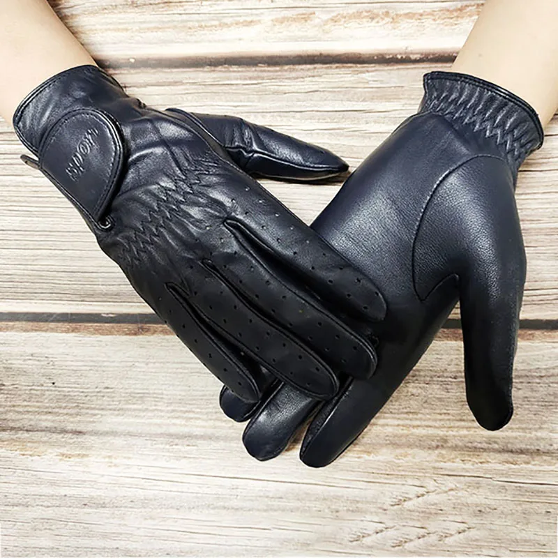 Motorcycle Riding Touch Screen Sheepskin Gloves Men\'s Single Layer Leather Driver Gloves Golf New Perforated Breathable Thin