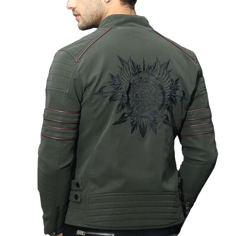 

Mcikkny Men Biker Leather Jacket And Coats Fashion Embroidery Casual Outwear Top For Male Clothing Size M-4XL Windbreak