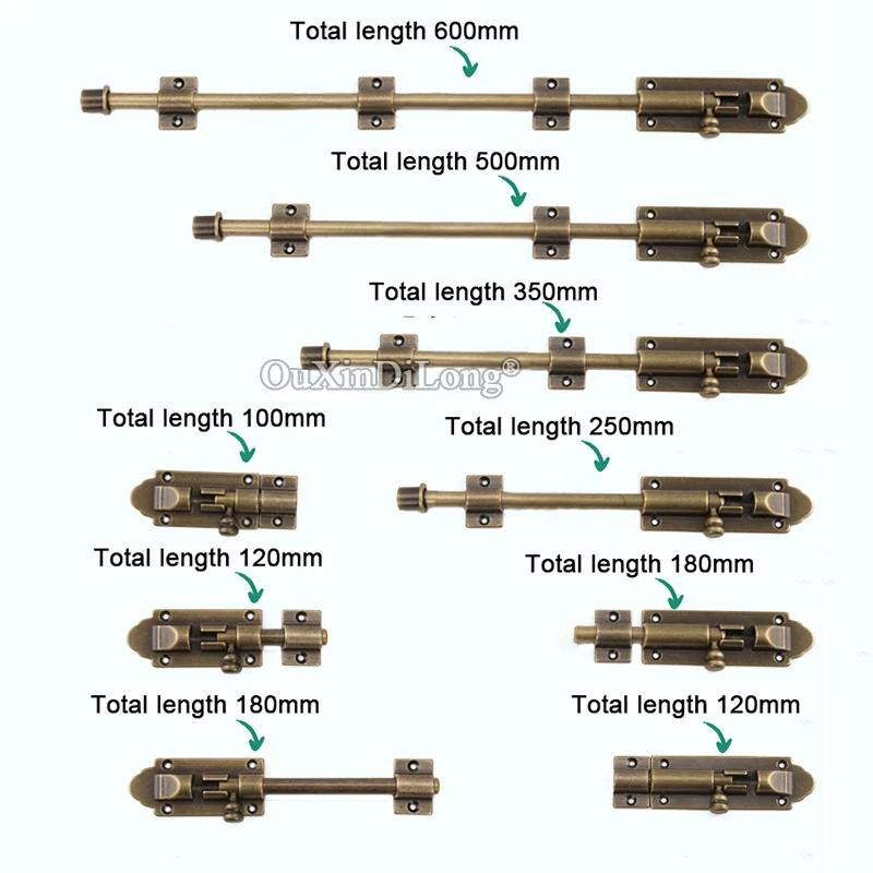 5PCS Lengthened Antique Brass Doors and Windows Bolts Slide Latch Lock Bolt Latch Barrel Wooden Gate Anti-Theft Hardware GF765