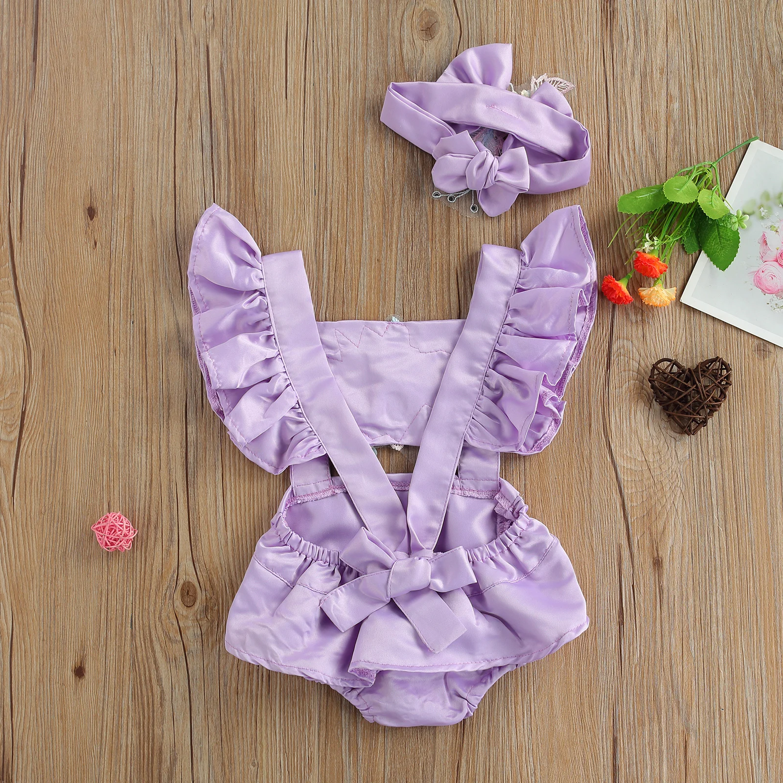 SUNSIOM Baby Girl Clothes Pearl Flower Embroidery Sleeveless Ruffle Romper Jumpsuit Headband Outfits Baby Summer Clothing