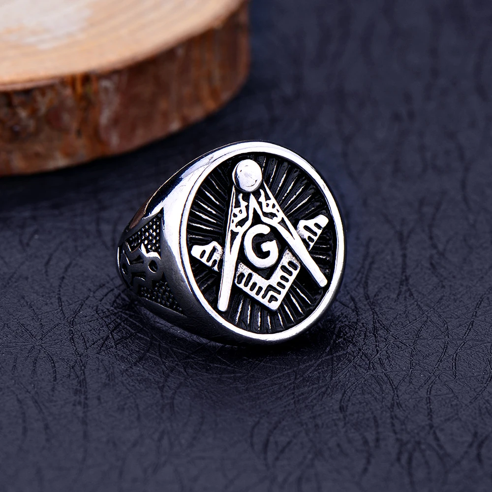 316L Titanium Steel Masonic AG Ring Hip Hop Rock Stainless Steel Jewelry For Men Size 8-12# drop shipping