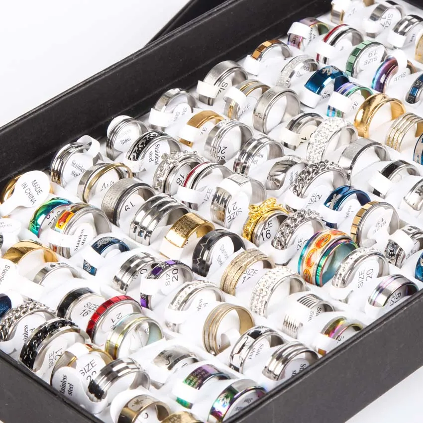 

Оптовая продажа 100 шт./лот мужские женские кольца из нержавеющей стали модные ювелирные изделия для вечеринки Подарки обручальное кольцо смешанный стиль