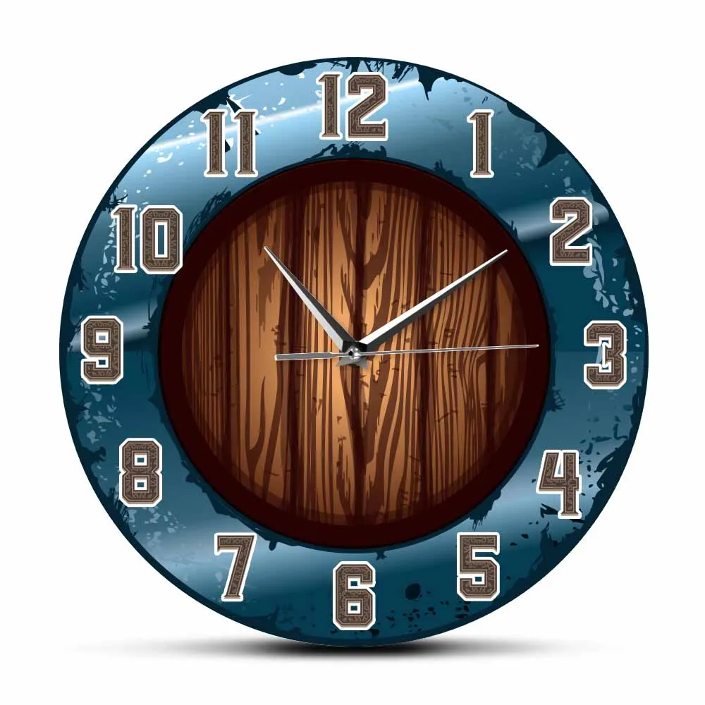 Viking Barbarian Shield Silent Quartz Wall Clock Norse Style Round Shield Home Décor Clock Medieval Wildman Berserker Wall Watch