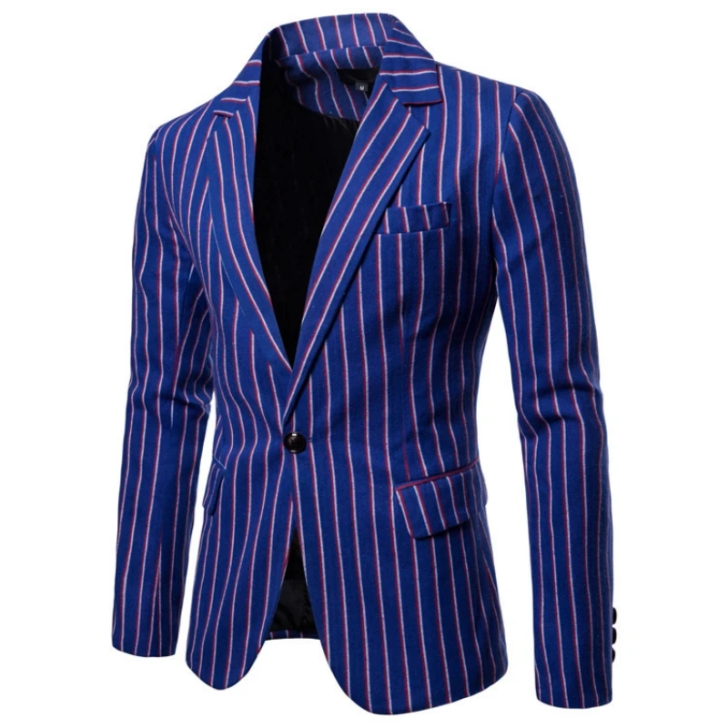 

Men autumn and winter new style European size stripe leisure suit men's slim formal suit jacket