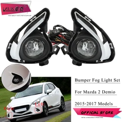ZUK For Mazda 2 Demio 2015 2016 2017 Chroming Car Additional Front Bumper Fog Lamp Set Foglight Kit With Wire Switch Relay Cable
