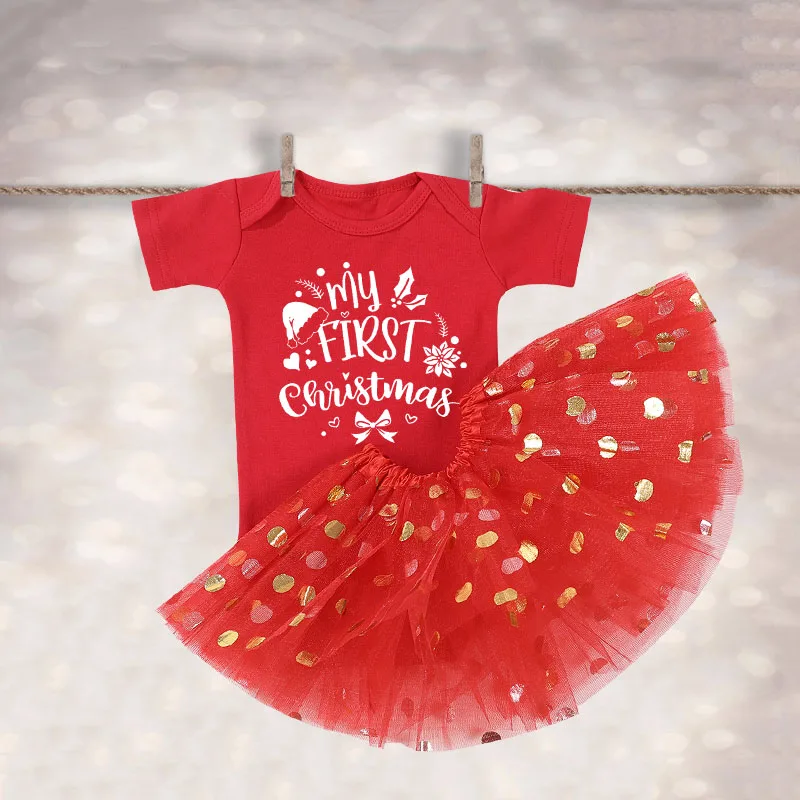 

My First Christmas Baby Girl Clothes Set Dress Toddler Newborn Baby1st Christmas New Year Gown Outfits Infant Xmas Clothing