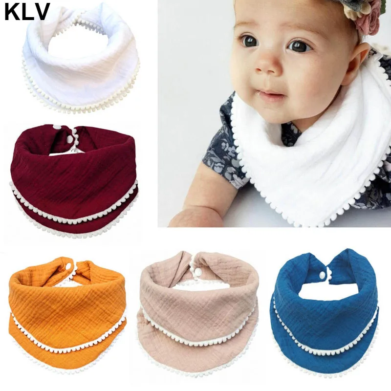 Newborn Baby Bibs Cotton Tassel Saliva Feeding Towel Double Layer Triangle Scarf Bandana Boys Girls Slabber Absorbent Cloth