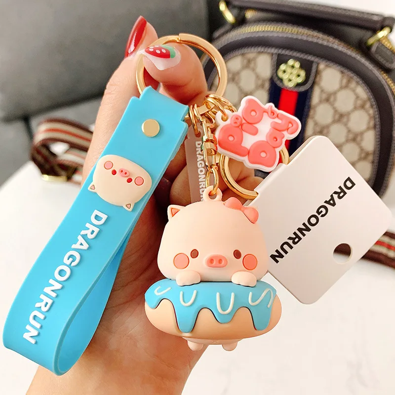 Genuine Authorized Cartoon Cute Donut Pig ZHUXIAOPA Keychain Resin Key Chain Adorable Car Key Ring Doll Keyring Bag Pendant