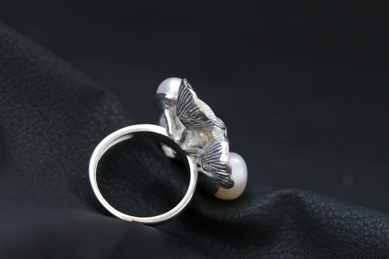 100%925 Silver original design exaggerated freshwater pearl ring