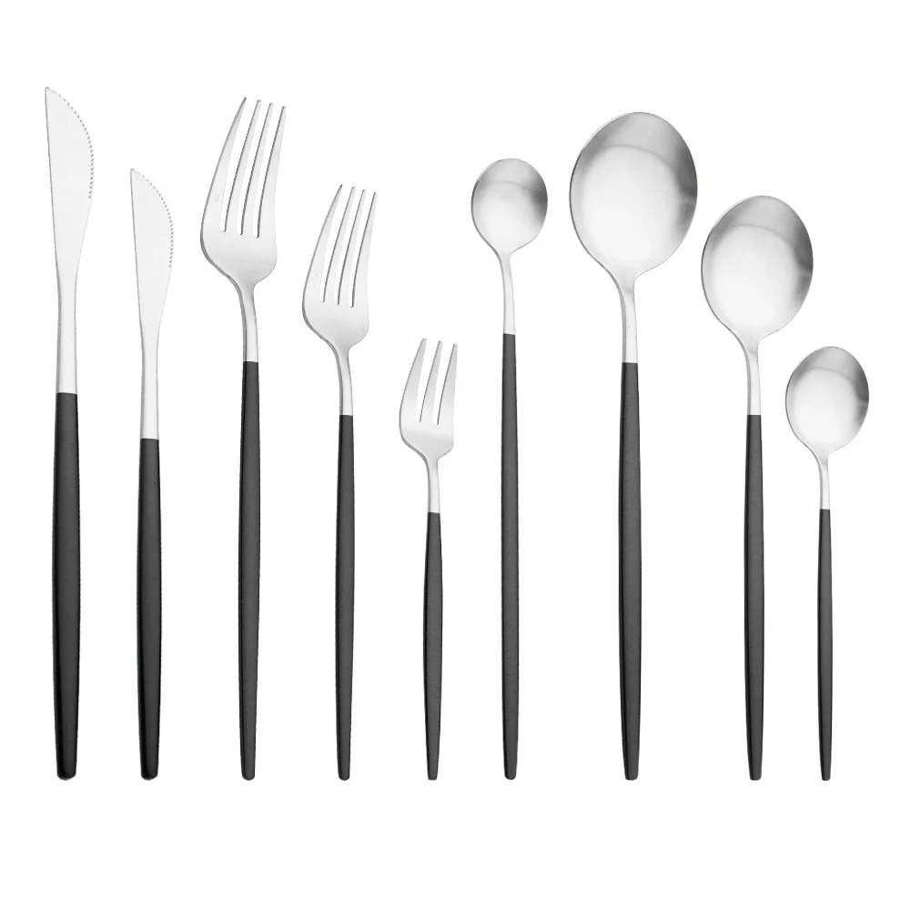 Matte Black Silver Cutlery Set Kitchen Tableware Restaurant Upscale Western Dinnerware Dinner Knife Fork Coffee Spoon Flatware