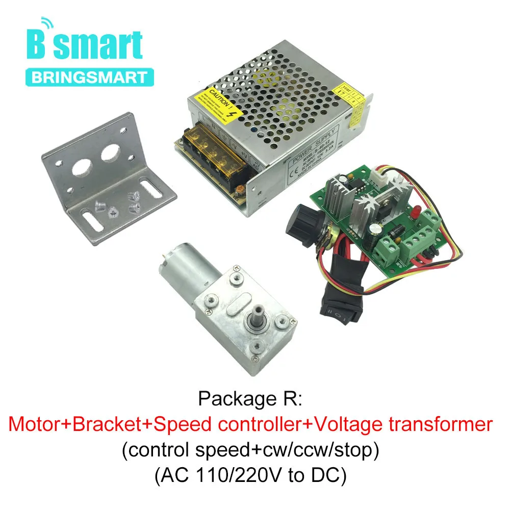 Bringsmart DC 12V 24V 3-210RPM Turbo Geared Worm Motor 12V Gear Box Motor 6v High Torque Reducer 370 Electric Motor 18v JGY370