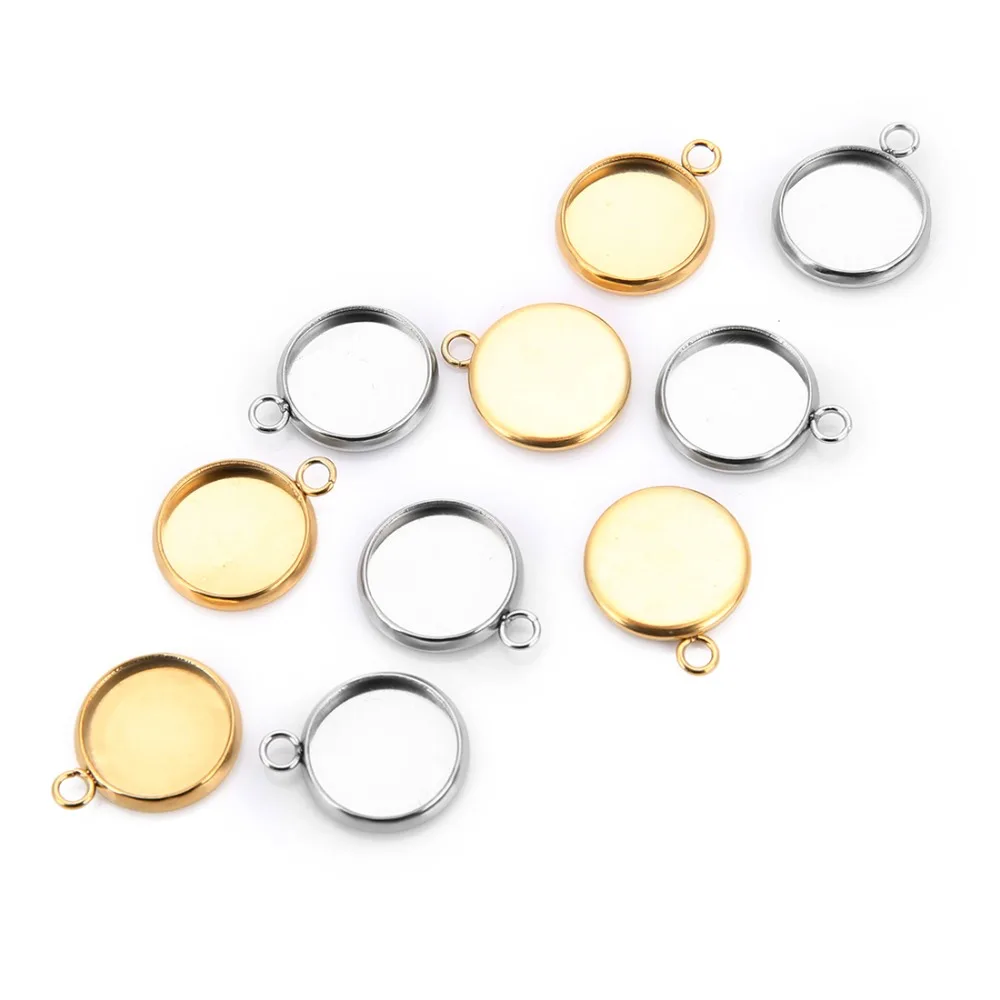 5 Stuks Roestvrij Staal Goud/Staal 8-25Mm Ronde Blanco Ring Hanger Cabochon Basis Voor Sieraden Maken Oorbellen/Hanger Accessoires