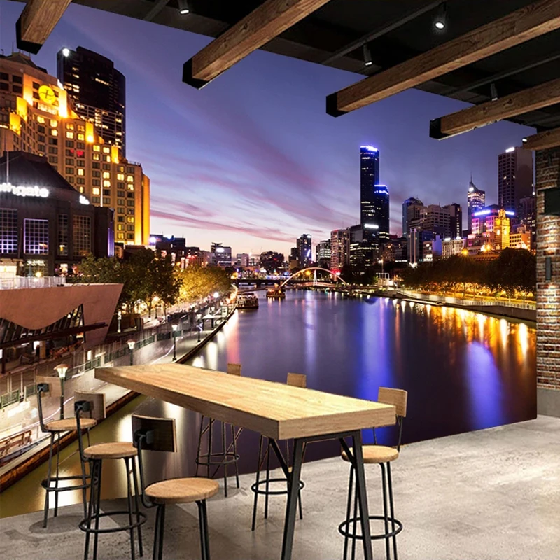 Custom Mural Wallpaper Modern City Night View Photography Art Murals Restaurant Living Room Sofa TV Background Photo Wall Paper