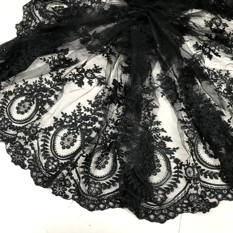 Transparent car bone lace embroidered lace fabric black European style lace dress dress net gauze fabric