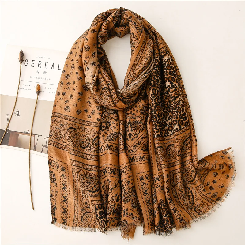 Fashion Women Fringe Viscose Scarf Cashew Floral Leopard Patchwork Hijab Shawls and Wraps Female Foulards Echarpe Sjaal 180*90Cm