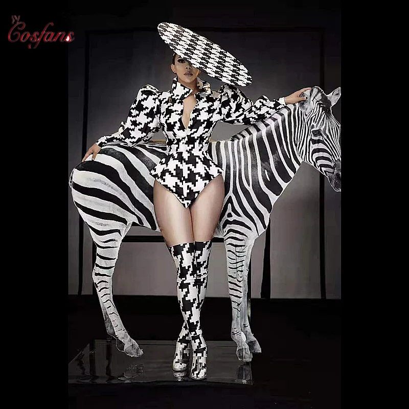 

Festival Party Opening Pole Jazz Disco Dance Women men Singer Zebra Stripes Printing Leotard Stage Wear Performace Clothes new