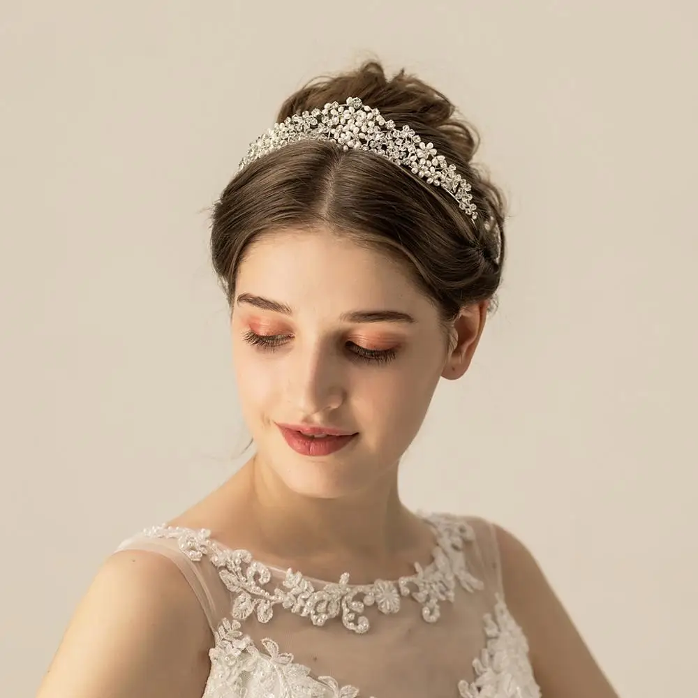 O572 Echte Zoetwater Parels Bloem Bruiloft Tiara Handgemaakte Kroon Parel Tiara Royal Haar Kroon Voor Prinses Bruiloft