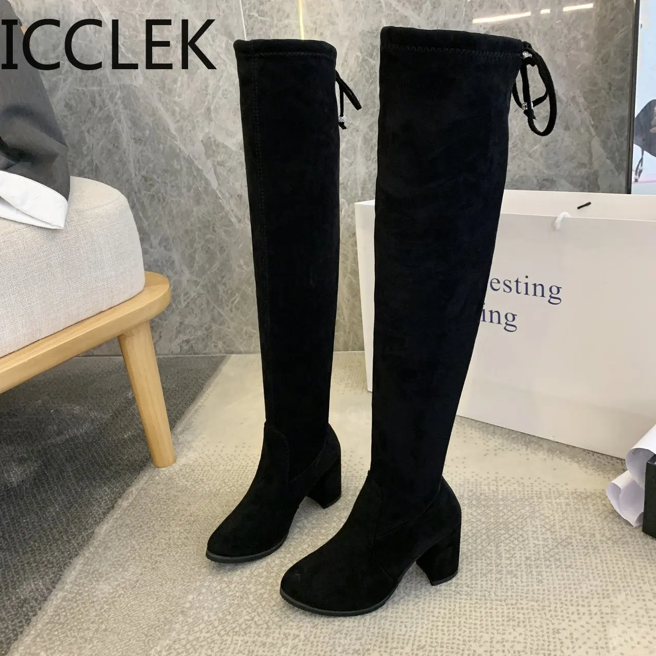 Size 35-41 Winter Over The Knee Boots Women Stretch Fabric Thigh High Sexy Woman Shoes Long Bota Feminina Zapatos De Mujer A006