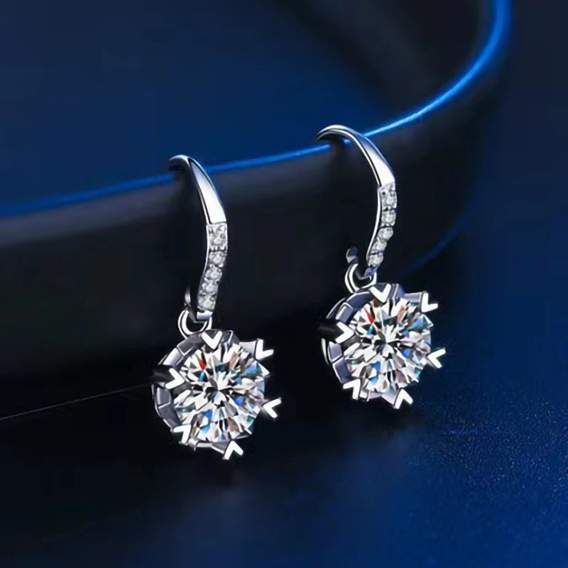 العصرية S925 فضة ندفة الثلج مويسانيتي قطرة مجوهرات أقراط نسائية 100% 925 فضة D اللون 0.5ct مويسانيتي أقراط