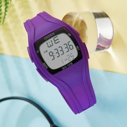 Digital LED Sport Watch para homens e mulheres, relógio de pulso de silicone roxo, impermeável Lady Watch, casal amante, moda