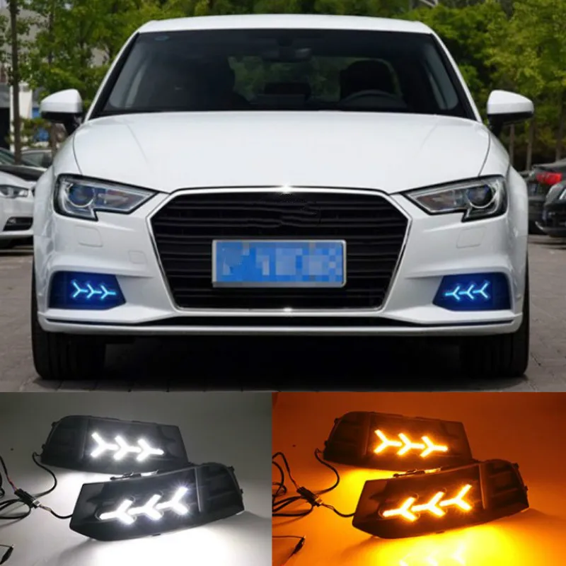 1 set LED DRL Daytime driving Running Lights Daylight Fog Lamp cover hole light DRL For Audi A3 2017-2019